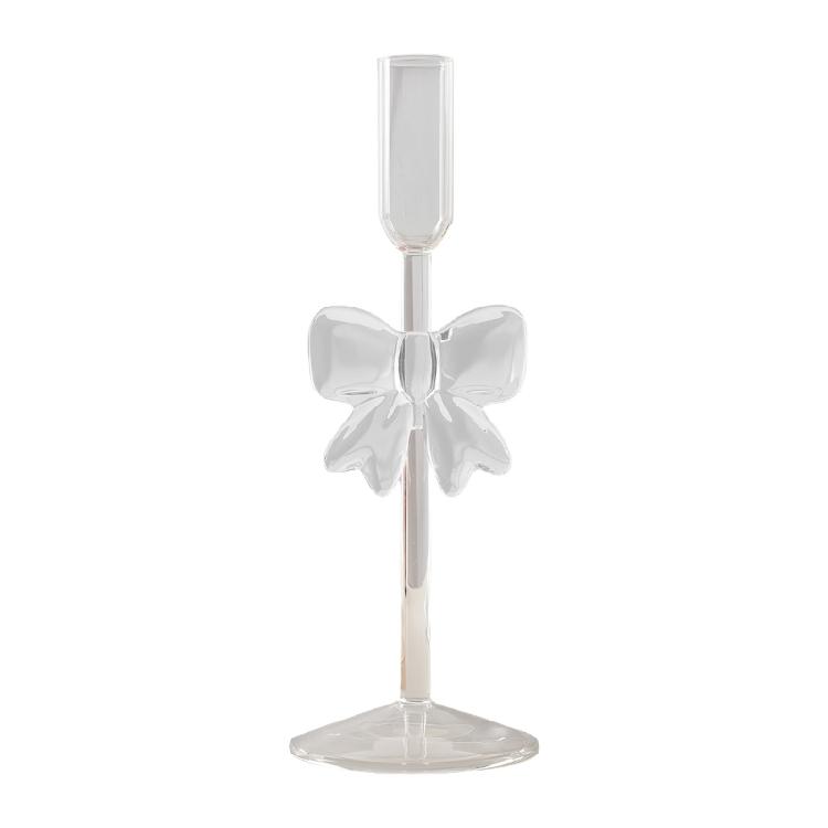 Bowknot Glass Taper Candle Holders Glass Candlestick Stand Decors Table Centerpieces for Christmas Event Parties Wedding