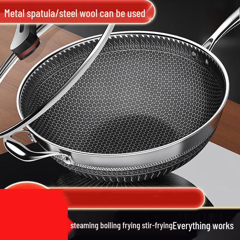 

ROYUGO 3-Layer Steel Honeycomb Non-stick Wok with Lid