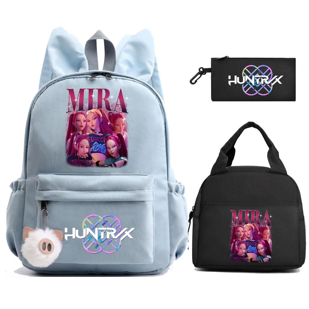 Cartoon Demon Hunters Printed Backpack Lunch Bag Pencil Case for Children Student Schoolbag Girl Kid Gift Women Travel Bag