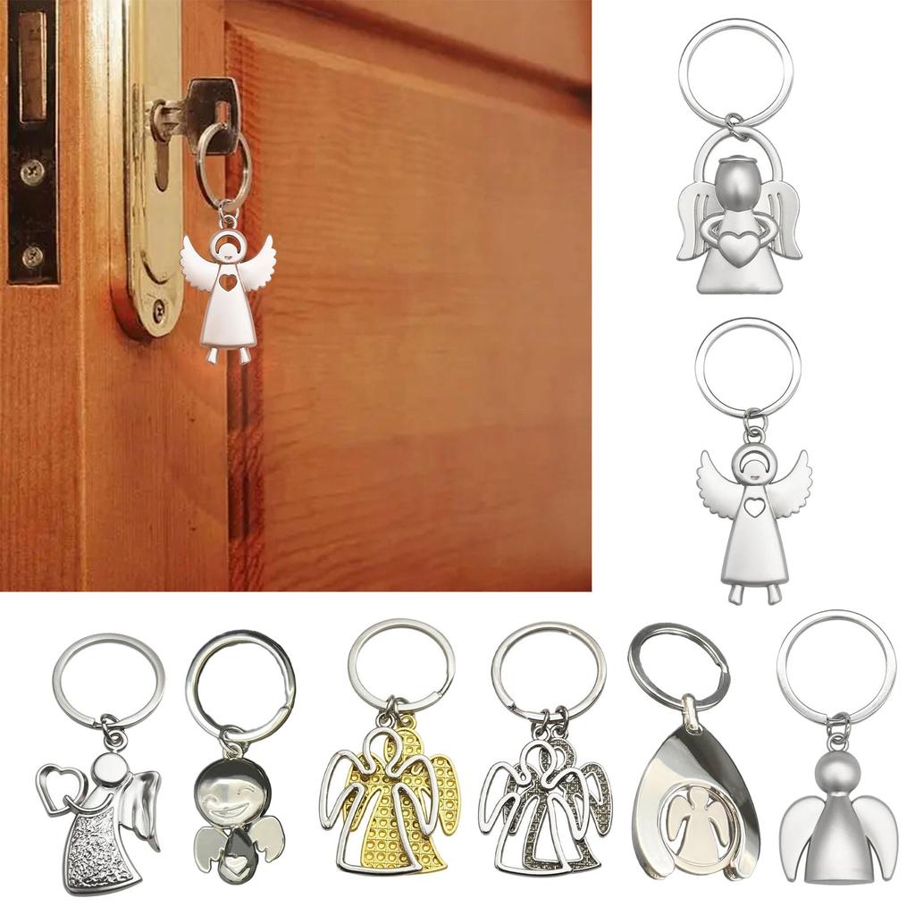 Trendy Guardian Angel Wing Keychain Silver Blessing Pendant Key Chain Versatile Cellphone Lanyard Stylish Bag Accessory