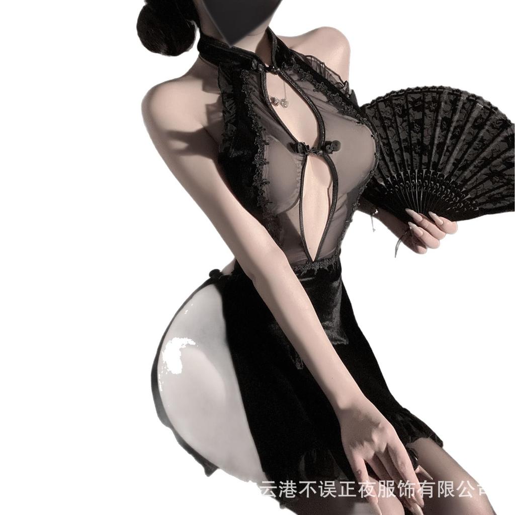Lianyungang sexy lingerie sexy lace cheongsam pure desire temptation uniform pajama set qqny