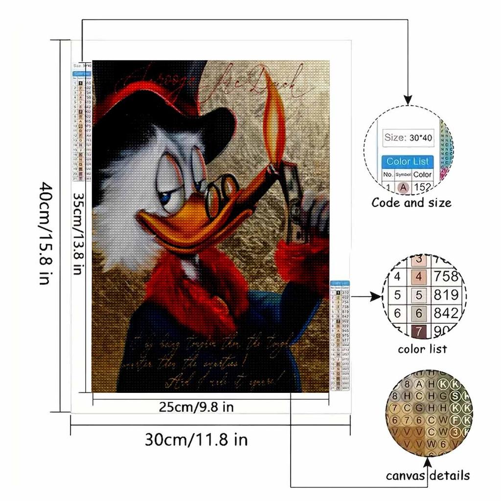 5D DIY Diamond Art Painting Kits for Adults, Donald Duck Wearing Glasses Full Round Crystal Diamond Kits for Beginner for Home Wall Decorate