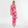 Oblique collar European and American summer new fashion suspender hip wrap sexy three-dimensional disc flower dress