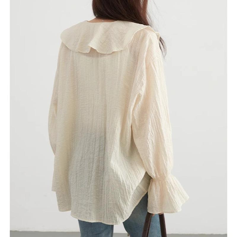 Frühlingsrüschen Schlagärmel Schnürung Vintage Lässige Hemden für Damen Mode Elegant V-Ausschnitt Lockere Blusen Damen Oberteile Slim Fit Einfarbiges Damenhemd 25999