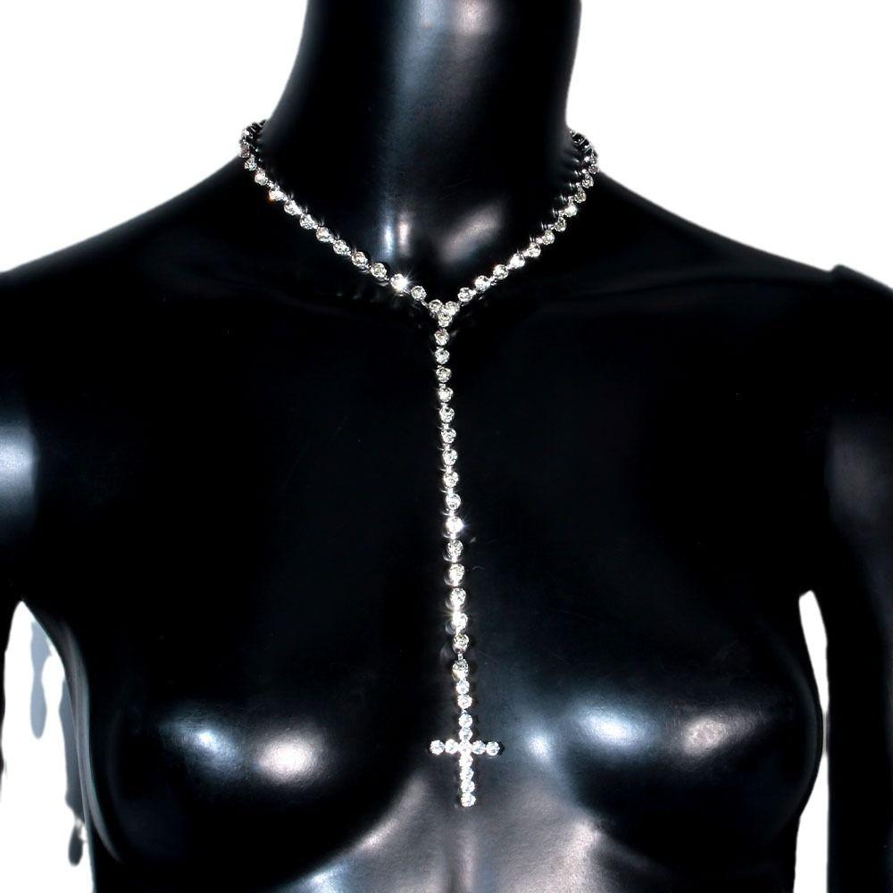 Rhinestones Cross Pendant Necklace Shiny Clavicle Chain  Jewelry Accessories
