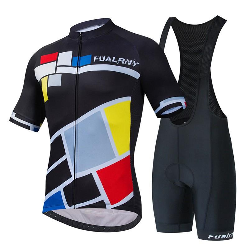 Mens Mountain Bike Cycling Jersey Bib Shorts Set Breathable Quick-Dry Sportswear Outdoor Riding