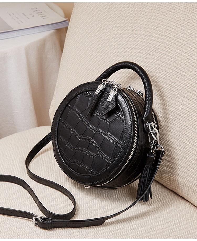 New small round bag crocodile pattern messenger bag leather fashion shoulder handbag bag fashion mini