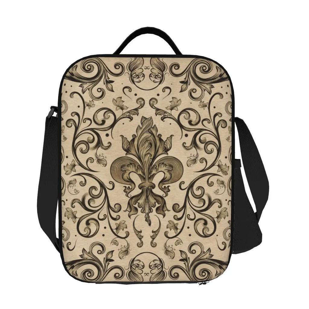 Vintage Fleur De Lis Insulated Lunch Bags for Camping Travel Lily Flower Waterproof Thermal Cooler Lunch Box Women Children