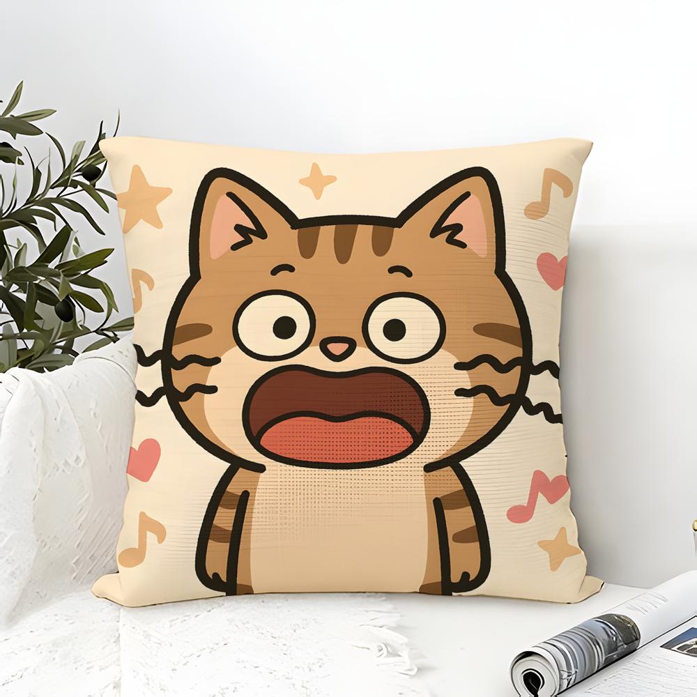 Funny And Silly Cat Pattern Pillow Case Cotton Linen Fabric Square Zipper Pillowcase Home Decorative Living Room