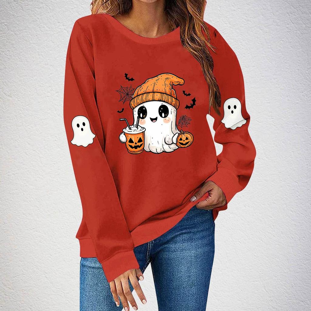 Women's fashionable and casual Halloween print pullover hoodie