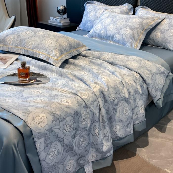 Summer Cool Tencel Quilt Set 4 Piece Includes Summer Blanket Bed Sheet Two Pillowcases Silk Lightweight Quilt For Double Twin Size