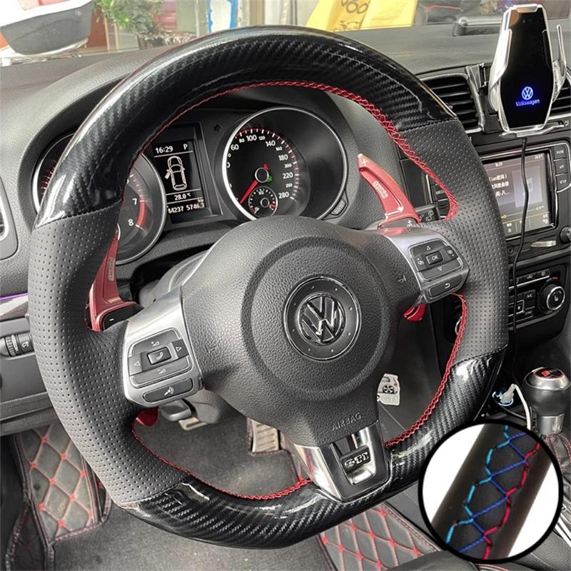 DIY Auto Lenkradabdeckung Kohlefaser Leder Für Volkswagen Golf 6 GTI MK6 VW Polo GTI Scirocco R Passat CC R-Line 2010