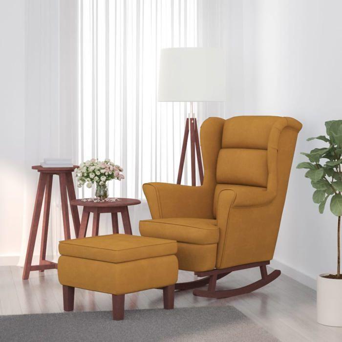 VidaXL Chaise à Bascule avec Pieds en Bois et Tabouret Fauteuil de Salon Relaxation Meuble de Salle de Séjour Chambre 3121238