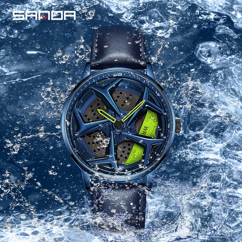 Sanda Men's Waterproof Alloy Quartz Watch with Creative Rotating Dial