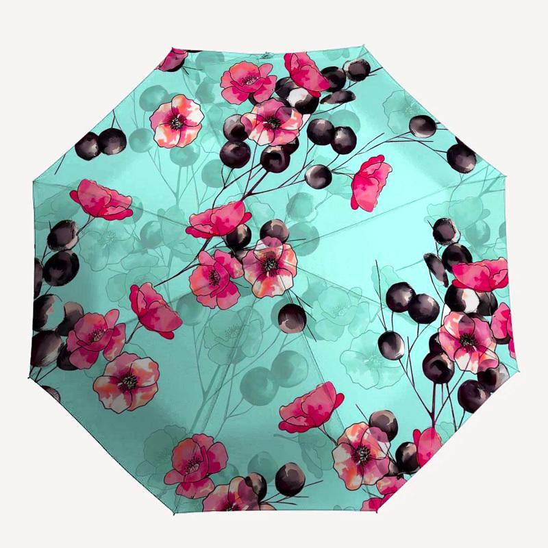 1pc Floral Pattern with Pink Flowers and Black Berries Umbrella with Plastic Handle,Suitable for All Seasons Umbrellaptys26057