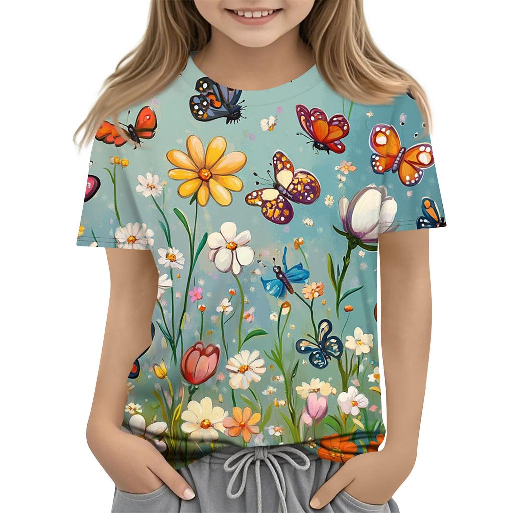 Children's Printed Round Neck Short Sleeved Casual T-shirt