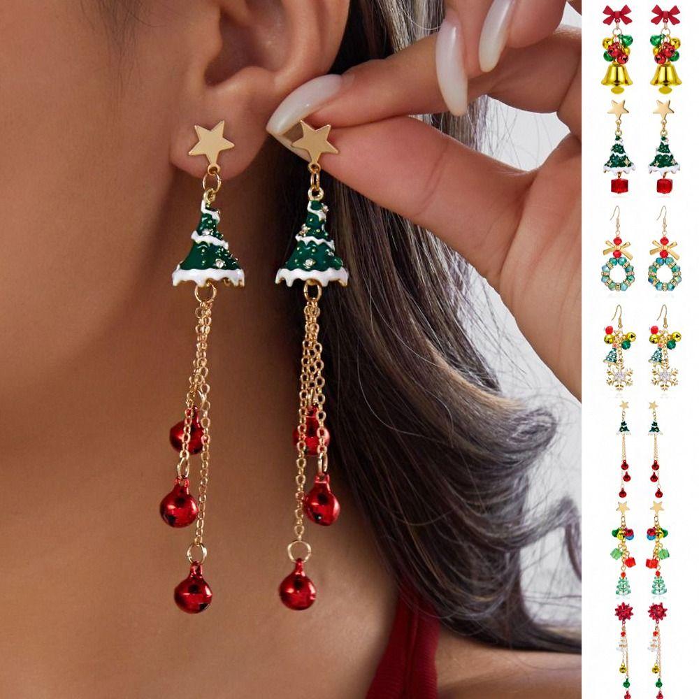 Rhinestone Christmas Earrings Bell Christmas Jewelry Vintage Xmas Drop Dangle Stud Christmas