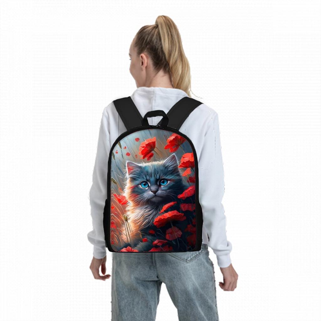 Zaino a strato singolo con stampa di gatti carini per ragazzi e ragazze Migliori regali Borsa scolastica a cartone animato piatto 2D per bambini Borse