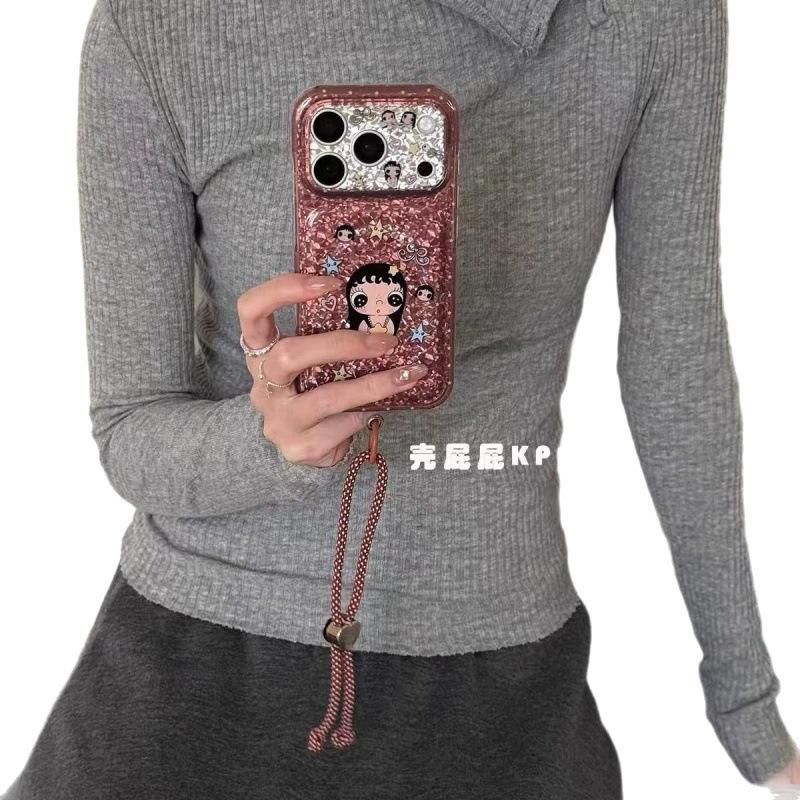 Autumn and Winter Brown Crack Glossy Cute Small Jade Portable Rope for iPhone11promax Apple 11 Mobile Phone Case 11