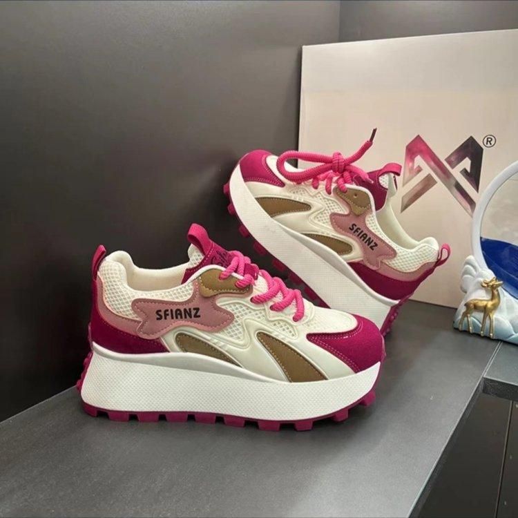 

Сітчасті кольорові кросівки тата жіночі літо 2025 нові універсальні спортивні дихаючі на товстій підошві з високою платформою повсякденні жіночі туфлі тренд 40 рожевий червоний колір