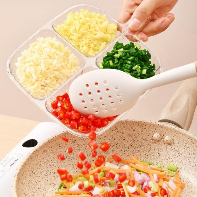 New Four Compartment Side Dish Tray with Handle Anti-Scalding Dinner Plate Hangable Ginger Garlic Storage Tray Home for Kitchen