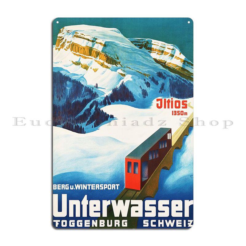 Visit Unterwasser Village In Toggenburg Schweiz For Winter Sports Old Travel Poster 1934 Metal Plaque Poster Wall Cave 20x30cm
