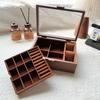 Multi-Position Open Window Watch and Jewelry Display Box with Walnut Wood Grain