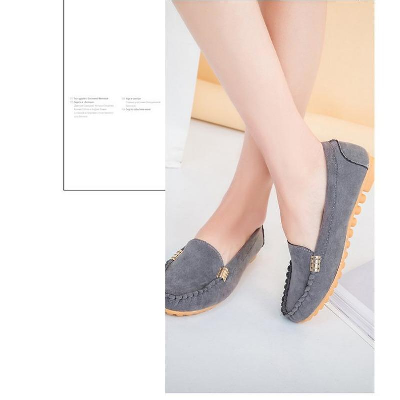 Women's Flat Single Shoes Four Seasons Large Size Bean Shoes Frosted Breathable Shallow Flat Heel Versatile Non-slip Women's Shoes Trend