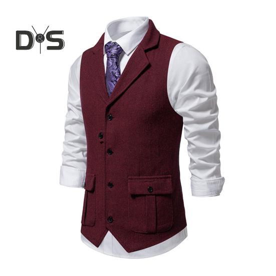 Men Suit Vest Lapel Sleeveless Single Breasted Slim Fit Waistcoat with Flap Pockets Solid Color Formal Business Vest Coat