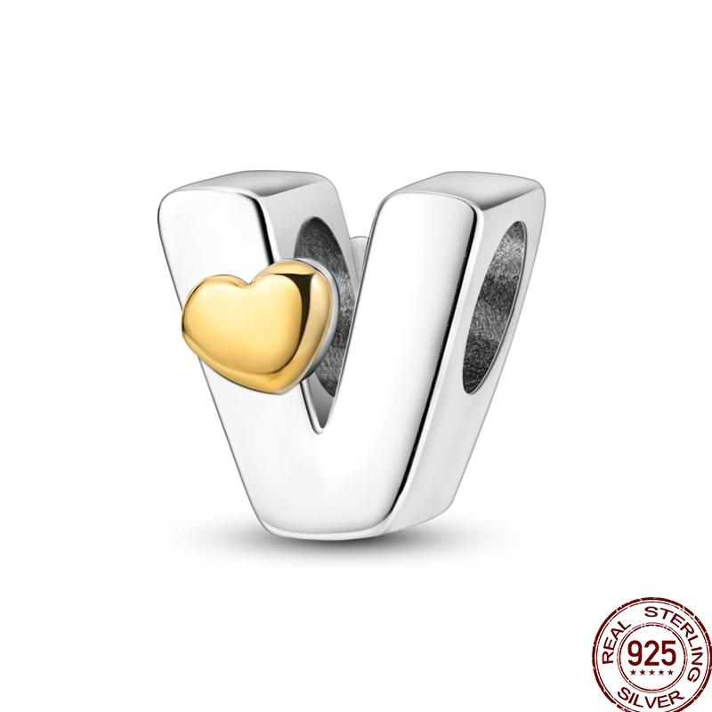 Copper 26 Letter English Alphabet Charms Beads Gold Heart Pendant Fit Original Bracelet Diy Jewelry Making As Gifts