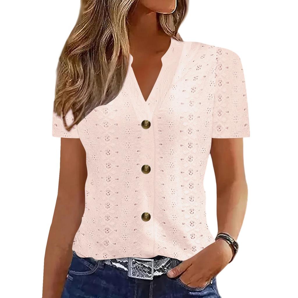 Womens Tops Dressy Casual V Neck Solid Color Short Sleeve Blouse  Casual Tops Summer Shirt