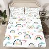 Rainbow Fitted Sheet Double Size and Pillow Case 2 Pcs, Colorful Rainbow Cartoon Fitted Sheet Set with 30cm Pocket for Kids
