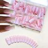120Pcs Pink-White Gradient Press On Nails, Glossy Long Square French Fake Nails Full Cover Wearable Nail Tips
