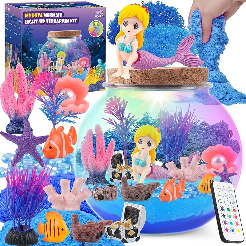 Набор для творчества «Светящийся террариум с единорогом» для детей, светодиодная ночная подсветка и пульт дистанционного управления, подарки на день рождения, игрушки для детей от 6 лет - Лучшие игрушки с единорогом для девочек Mermaid