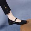 Square head Mary Jane shoes women's 2025 spring Korean version shallow mouth one pedal single shoes flat shoes buckle loafers fairy shoes