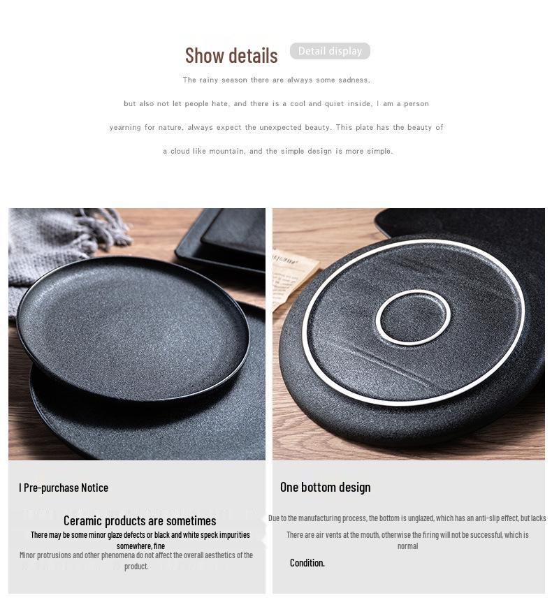 Minimalist Black Matte Ceramic Plates - Round & Square Options for Steak and Western Cuisine, Ideal for Homes