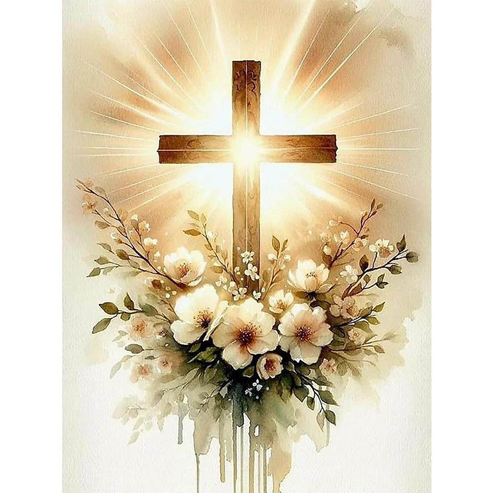 

5D Round Gemstone Cross Diamond Set Symbolizing Peace, DIY Crystal Diamond Gemstone Crafts and Handicrafts, Home Wall Decoration Round 20x30cm