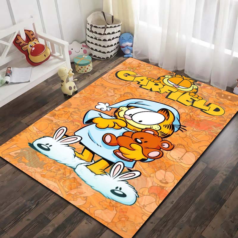 G Garfield Cartoon Cat Print Area Rug Non‑Slip Floor Mat Soft Carpet For Kids Bedroom Living Room Indoor Home Decor Holiday Gift