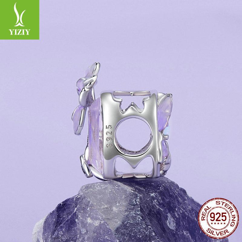Purple Crystal Iris Diy Bracelet Beaded, Romantic Sweet S925 Sterling Silver Beads Loose Beads