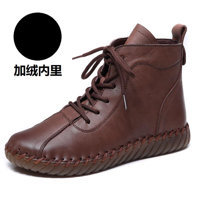 Leather single boots hand-sewn bare boots casual shoes autumn and winter new beef tendon soft-soled short boots