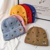 Hat Female Autumn and Winter Wool Hat Versatile Embroidered Letter Knitted Outdoor Riding Warm Cute Bear Pullover Hat