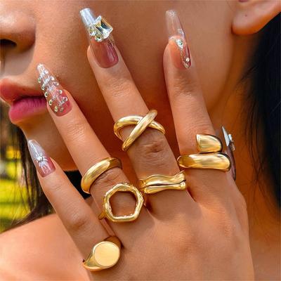 Accessories, Niche Trend Design Glossy Rings, Exaggerated Geometric Curved Open Joint Ring Set