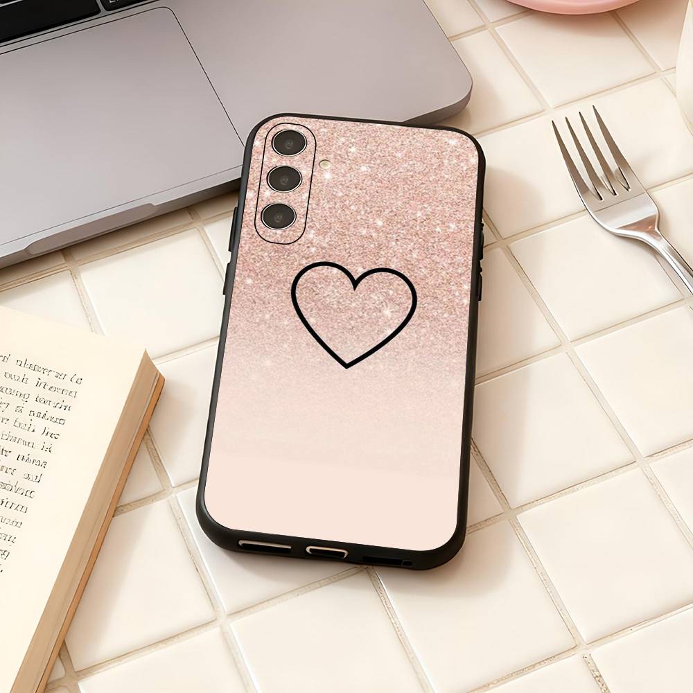 Gold Rose Love Heart Luxury Black Phone Case For Samsung Galaxy S23 S24 S25 Ultra S22 Plus S21