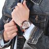 PAULAREIS Masculino Automático Auto Vento Mecânico Pulseira de Borracha de Lona Laranja Azul Vermelho Multifuncional Data Mês Relógio