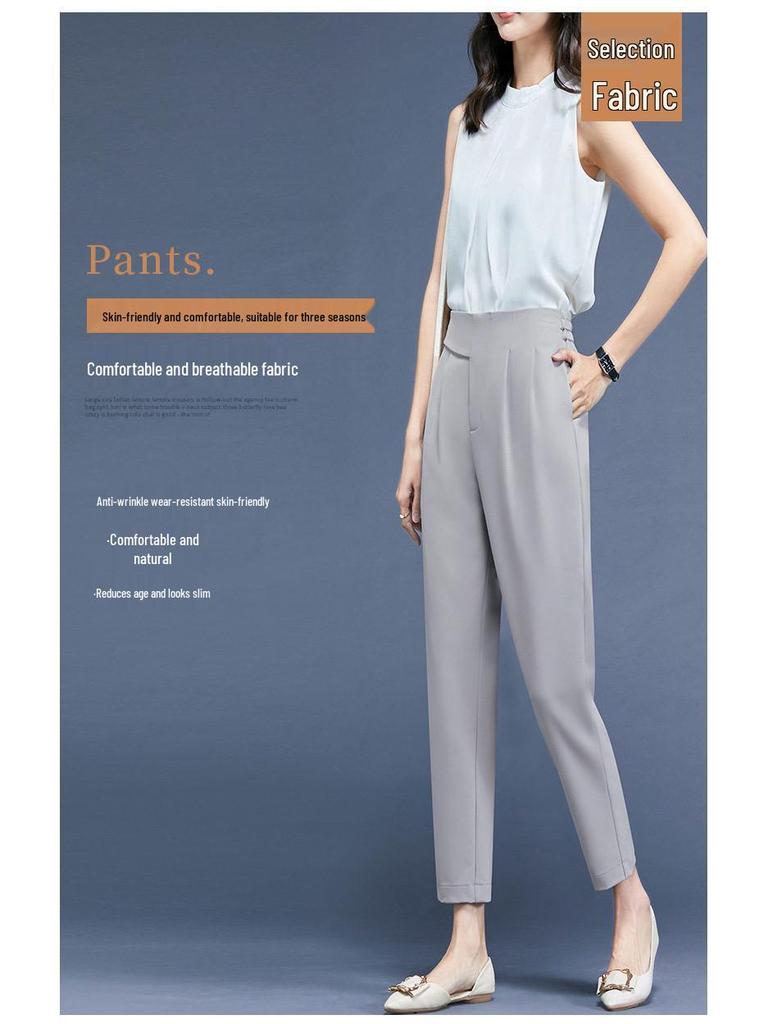 2026 Spring/Summer Women's High-Quality Cropped Trousers: Fashionable Drape Suit, Thin & Casual
