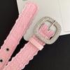 Square Buckle Rhinestone Belt PU Leather Women Waistband Fashion Lace Belt  Male