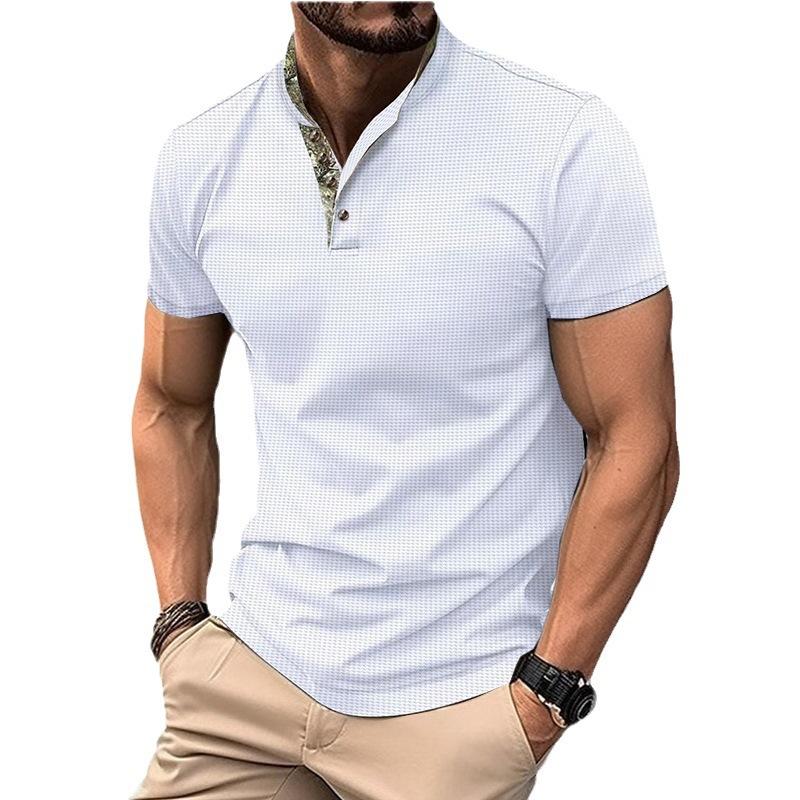 Nueva camiseta POLO para hombre, de doble capa, con cuello alto, de manga corta, deportiva, versátil, informal, camiseta
