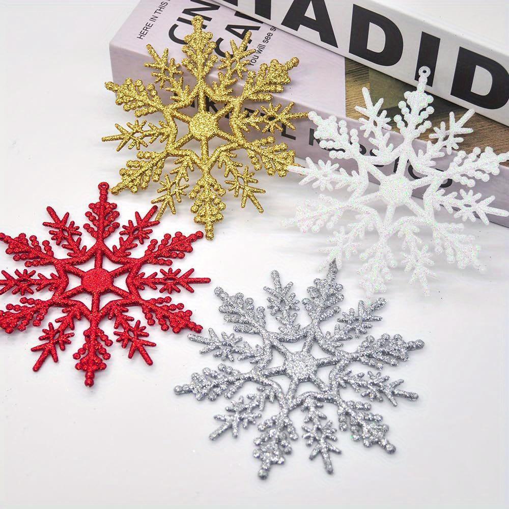 12pcs Christmas Snowflake Ornaments, Plastic Snowflake, Glitter SnowFlakes, Xmas Tree Pendant, Snowflake for Christmas Tree
