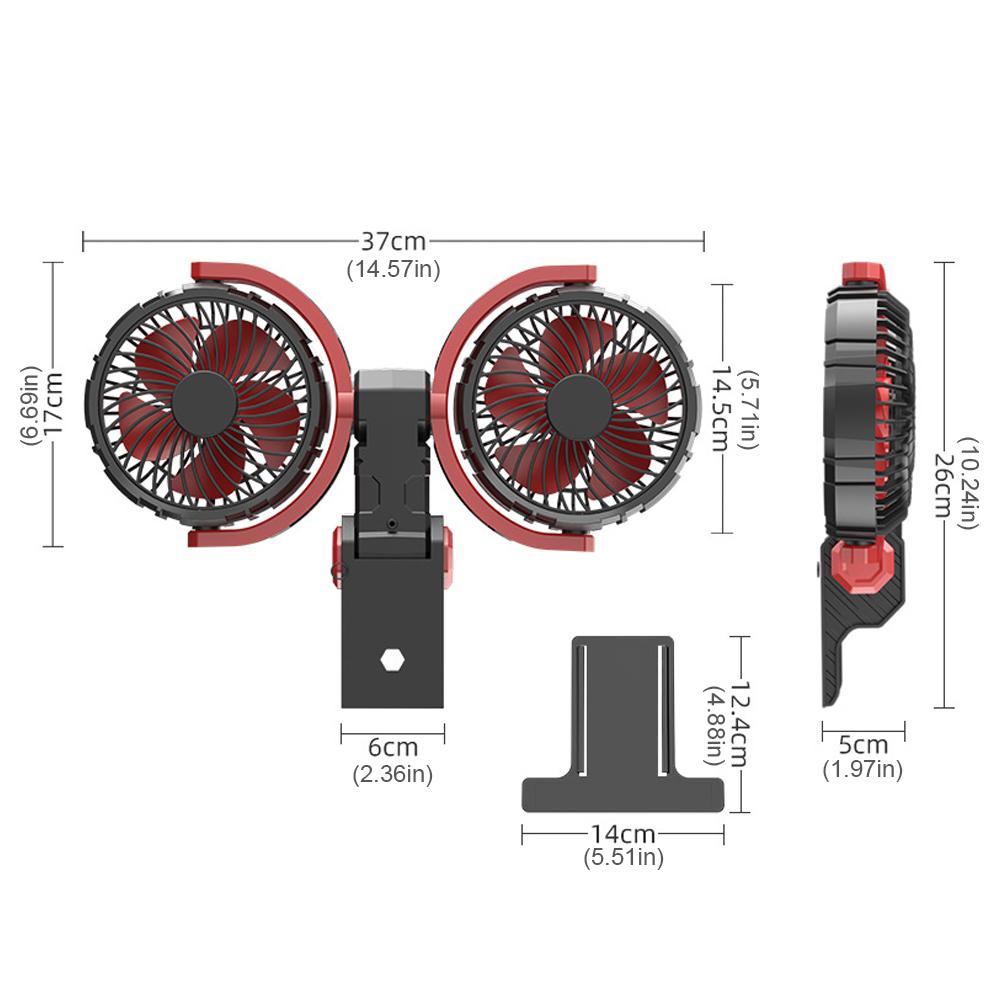 Double Head Foldable Air Circulation Fan Low Noise Air Cooling Fan USB Powered Auto Cooler 360 Adjustable for Dashboard RV Truck