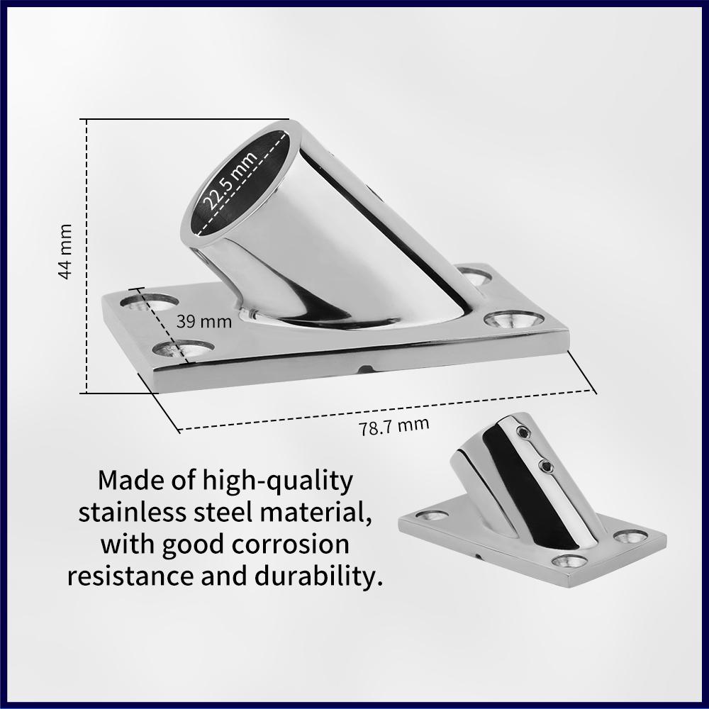 22/25mm Tube Pipe Base 45° Marine 316 Stainless Steel Rectangular Base Handrail Fittings Accessories Boat Hardware